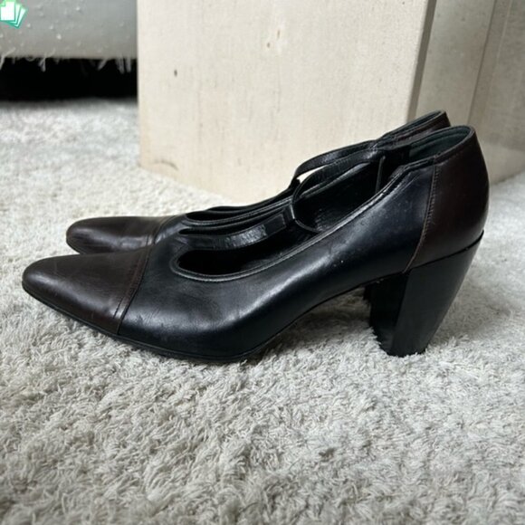 Vintage Robert Clergerie Black Brown Pointed Toe Ankle Strap Heels 10.5 - Picture 4 of 11